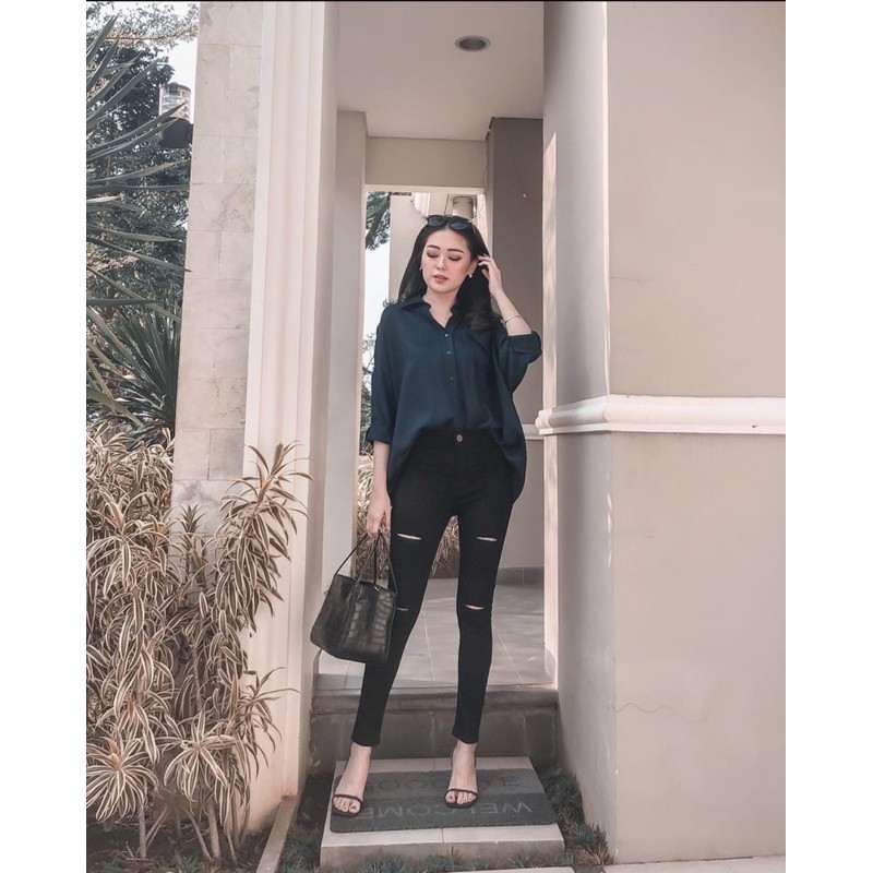 HW HITAM custom ripped VANIA JSK 1910 highwaist hitam sobek 4 skinny high rise jeans cewek