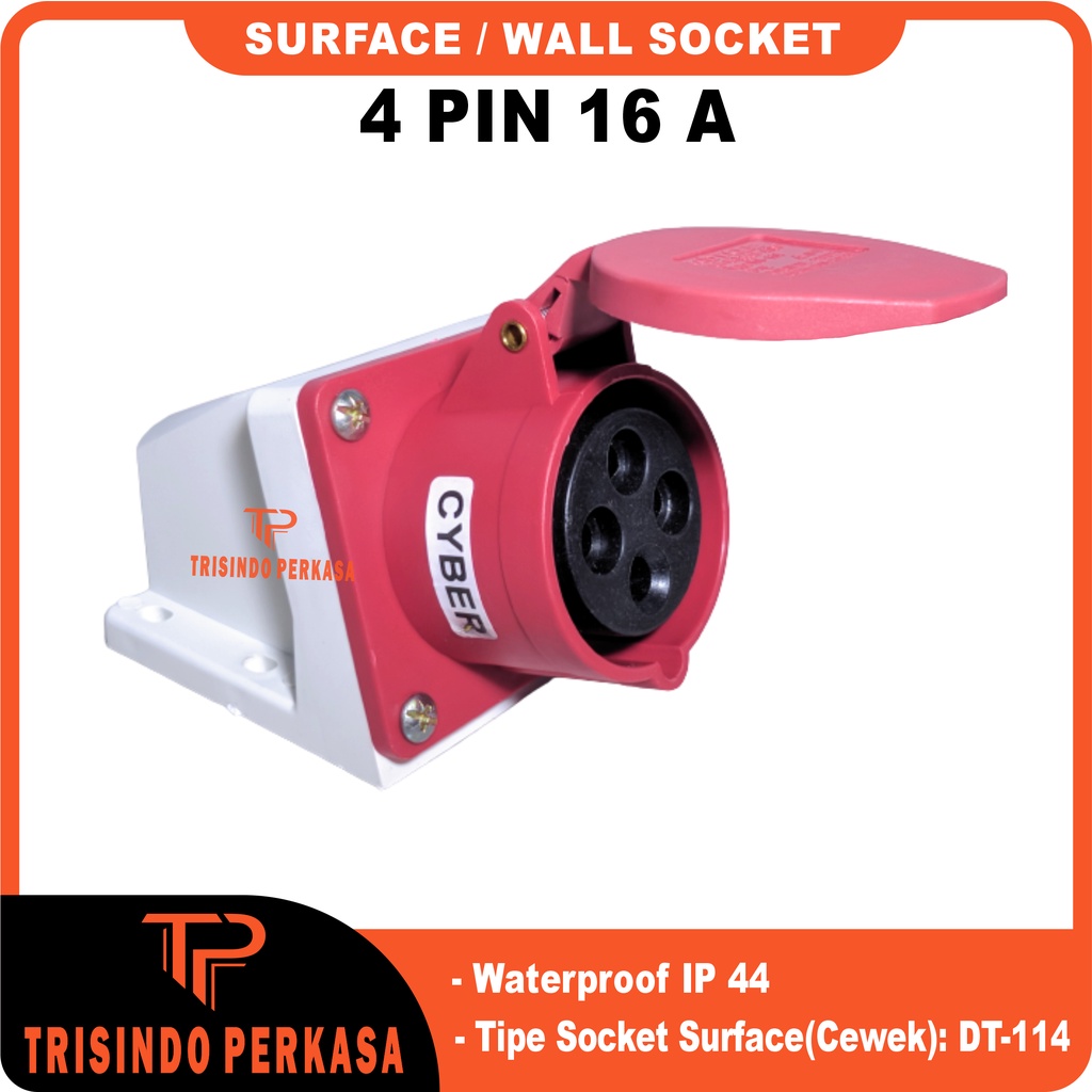 Surface Mounting Industrial Wall Socket 4P / 4 Pin 4Pin 16A 114 IP44 4Kaki 4 Kaki 16a