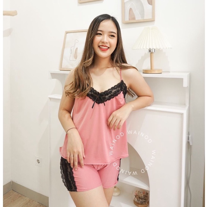 MERLYN sleepwear set Baju tidur wanita tanktop dan celana sexy-PinkVelvet (SSW)
