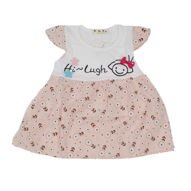 DRESS FASHION IMPORT PAKAIAN ANAK PEREMPUAN 6 BULAN-1 TAHUN MOTIF HI LUGH