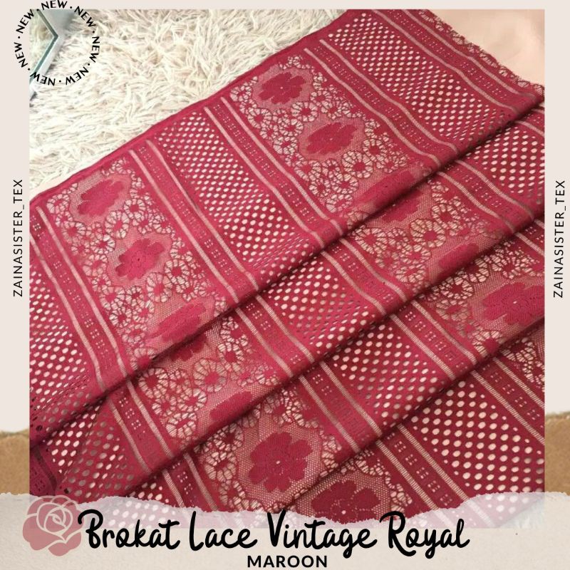 Bahan Kain Brokat Brukat Lace Royal Vintage Warna Merah Maroon