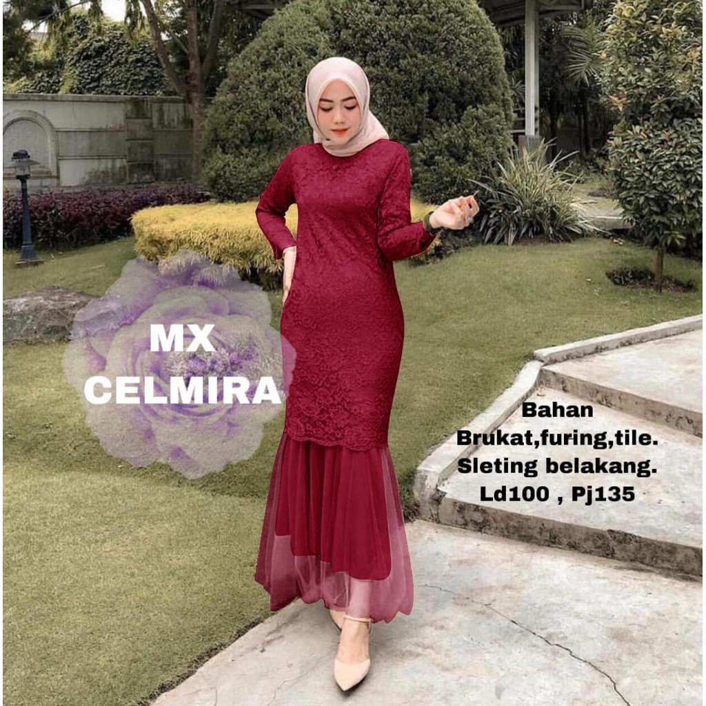 indobest mx CELMIRA BRUKAT MAXY TILE / GAUN PESTA WANITA LENGAN PANJANG FORMAL