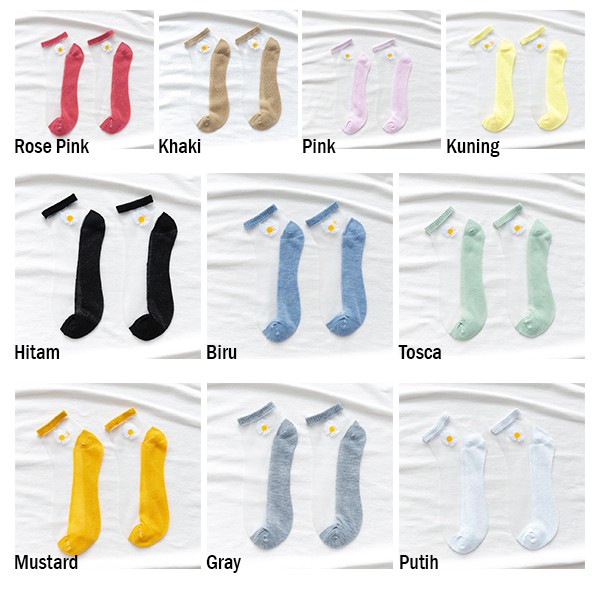 Fynshop ♛ KK12 Kaos Kaki Wanita Import Transparan Ala Korea Model Bunga Daisy dan GGSox-Daisy