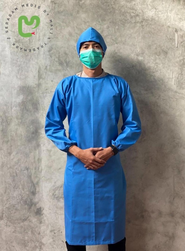 Surgical gown / gown drill / gaun apd / gown apd american drill - Biru Muda