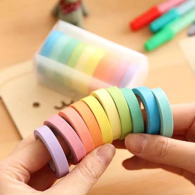 

10 Pcs/box Rainbow Solid Color Masking Washi Sticky Paper Tape