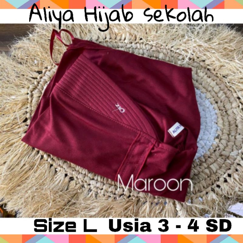 Jilbab kerudung sekolah warna maroon (Innova lx Rabbani kw) Model serut belakang /Size L
