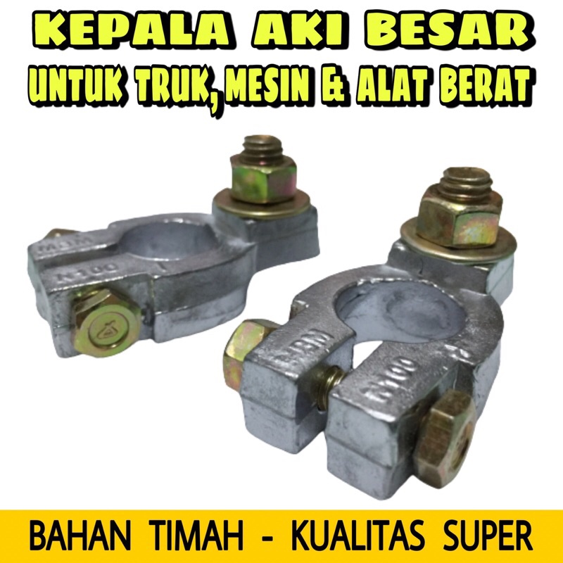 Kepala Aki Mobil Ukuran Besar Bahan Timah Tebal Kualitas Super Untuk Truk, Mesin &amp; Alat Berat (Sepasang)