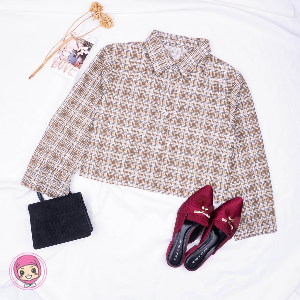 VS - KEMEJA TARTAN CROP TOP BLOUSE | KEMEJA KOREA CROP TOP - KEMEJA FEBRIC - TARTAN OUTER CROP