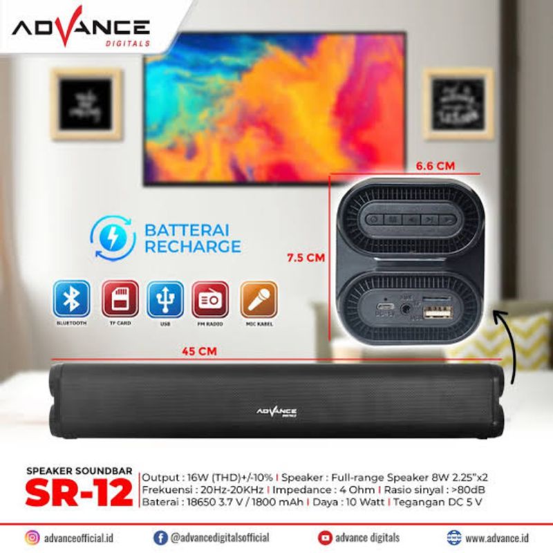 Advance Speaker Soundbar Portable Bluetooth SR 12