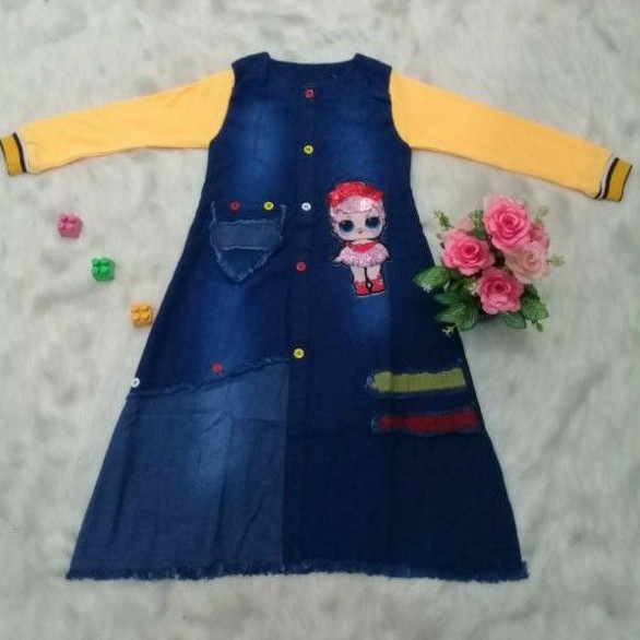 Gamis jeans anak LOL LED 6 thn 7 thn 2. model satu ukuran