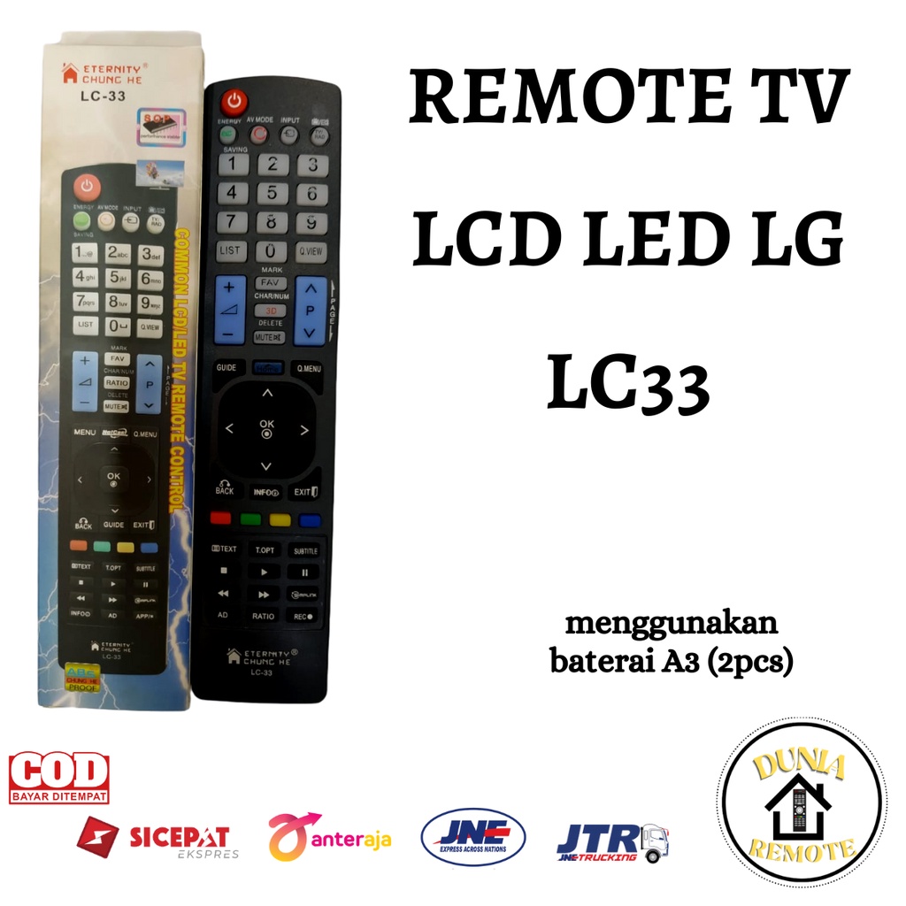 Remot Remote TV LG MULTI LCD LED 3D LC-33 Tanpa setting