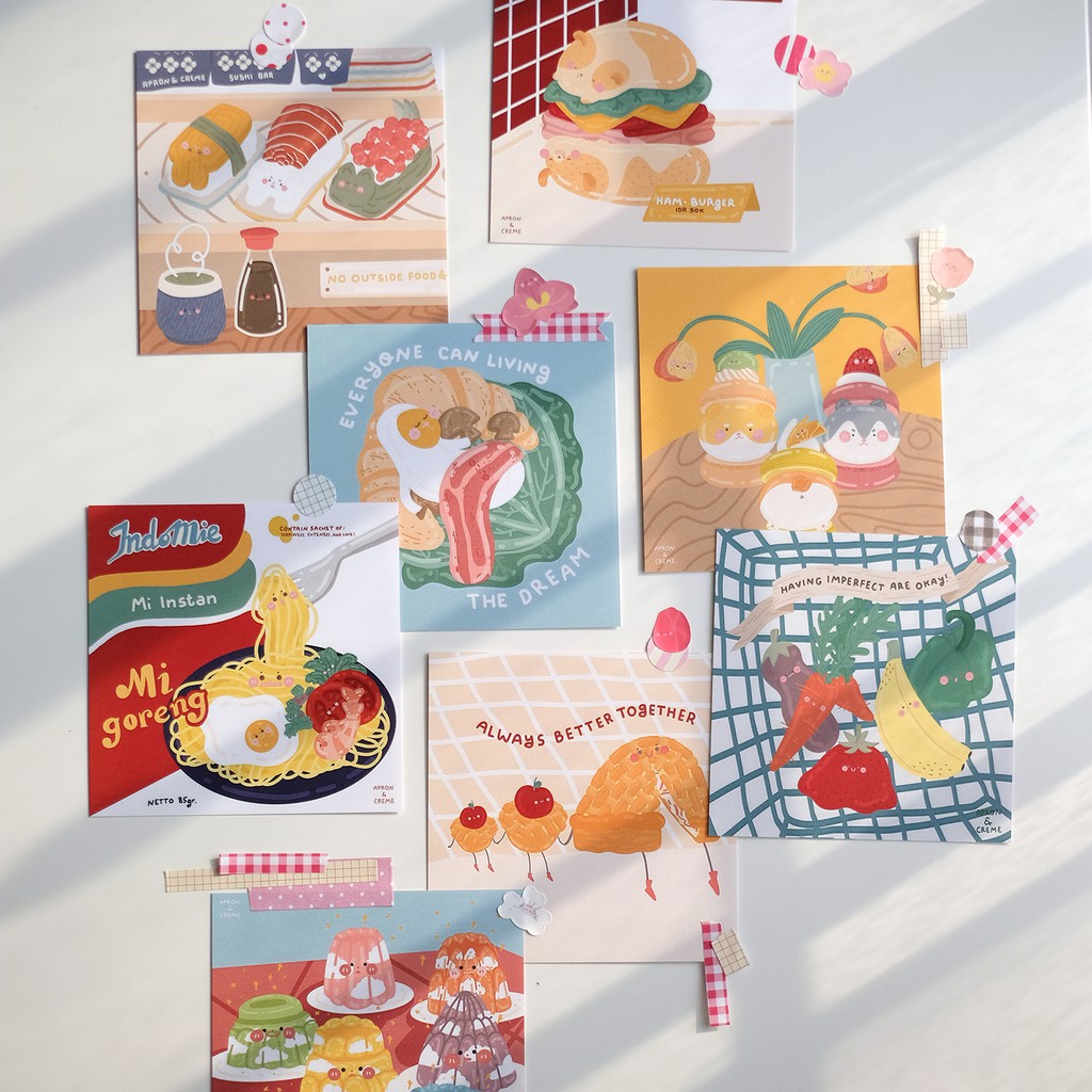 PART 2 Apron and Creme Cute Square Mini Food Art Prints / Wall Art Print / Journal Art Prints