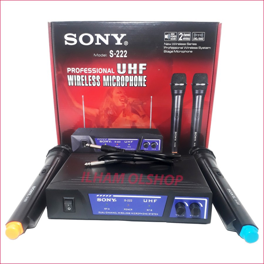 SONY Microphone Mic Double Wireless S-222 Mikrofon Karaoke Hitam