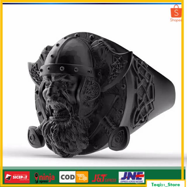 Cincin Pria black viking head