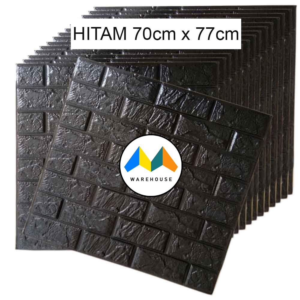 MW Wallpaper Foam Hitam Bata 3D Bata Warna Hitam Premium Wall Paper Sticker Tebal 3MM-70cm x 77cm