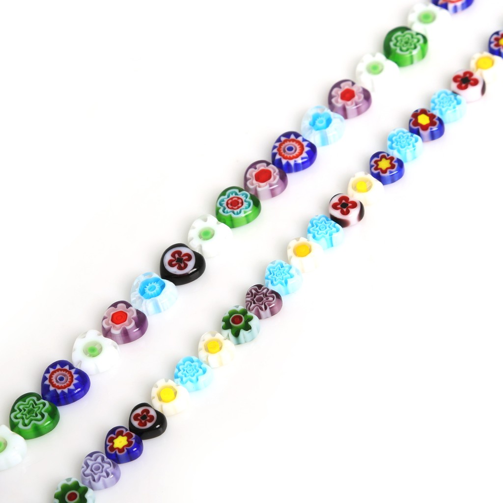 8/10mm Grosir Manik-Manik Kaca Cantik Lover Bentuk Hati Millefiori Bunga Lampwork Glass Beads