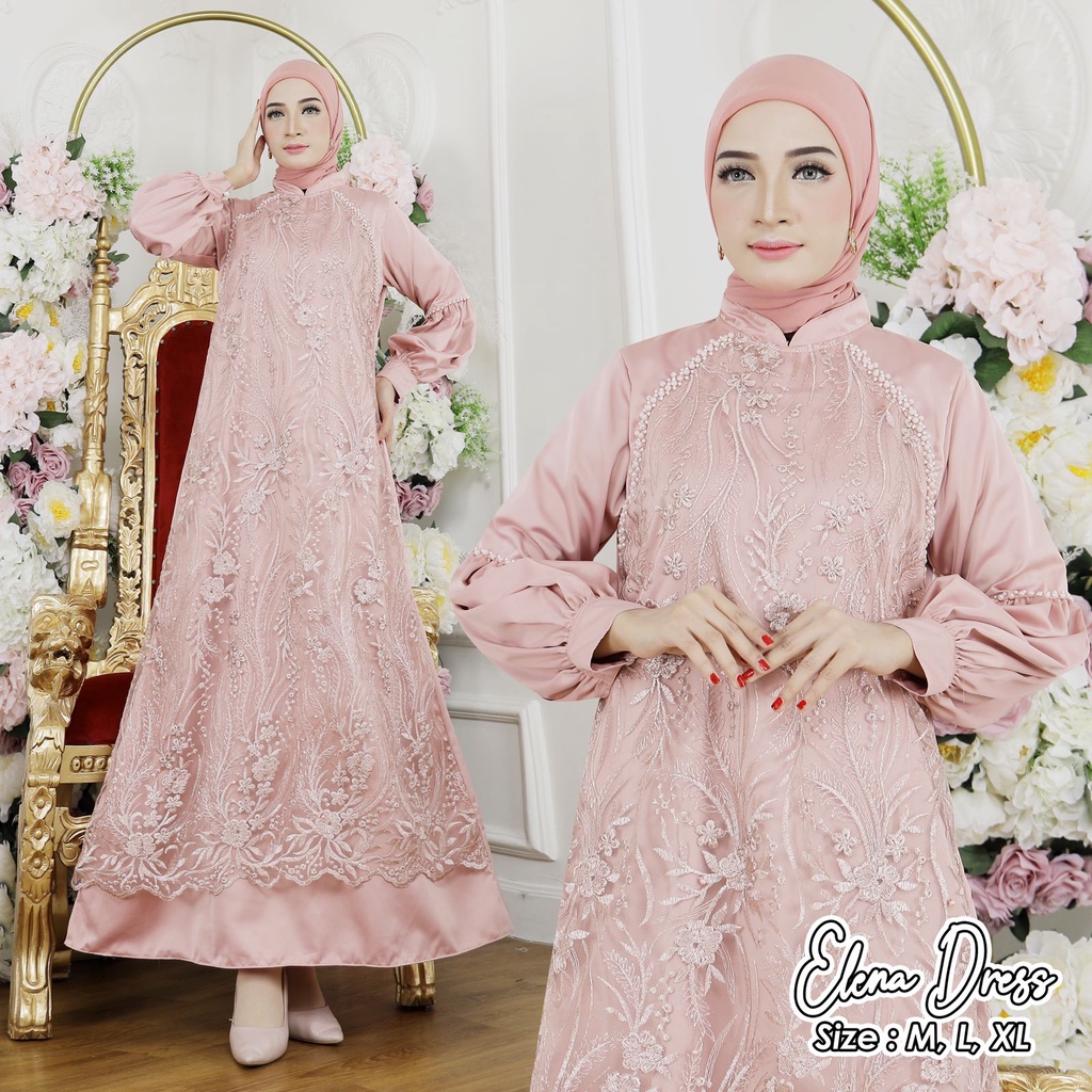 Elena Dress Kebaya / Kebaya Gamis Modern / Gamis Pesta Mewah / Gamis Cantik / Gamis Kondangan