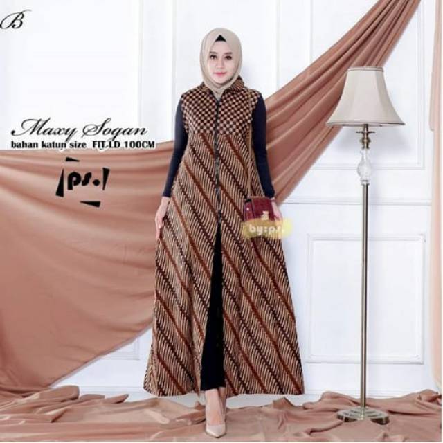 Jual outer resleting depan long cardi cardigan batik model parang kawung mix  kotak best seller