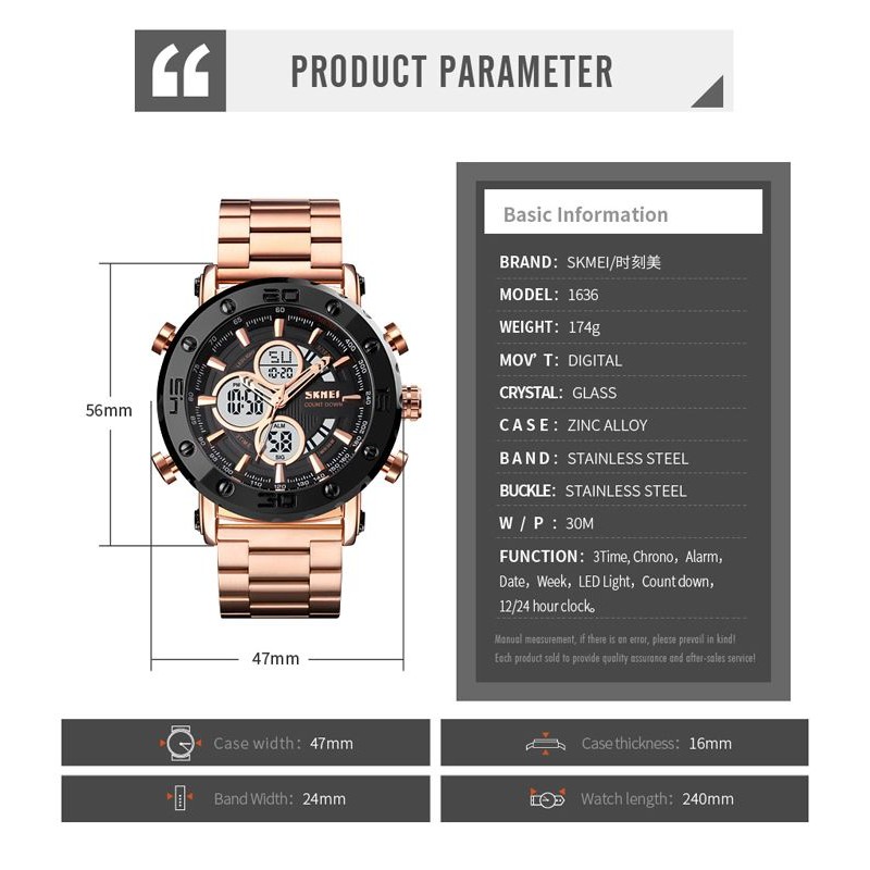 SKMEI 1636 Jam Tangan Pria Digital Analog Tali Stainless WATCHKITE WKOS