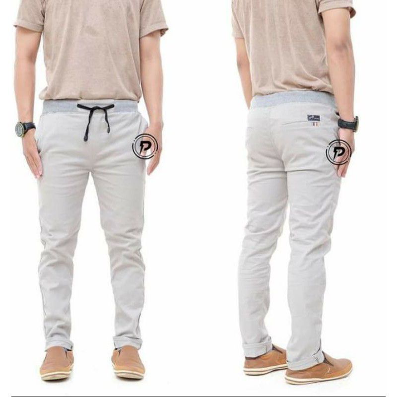 Celana Chinos Panjang Pria Pinggang Karet Kolor Rip Size 27-38 Katun American Drill  Berkualitas