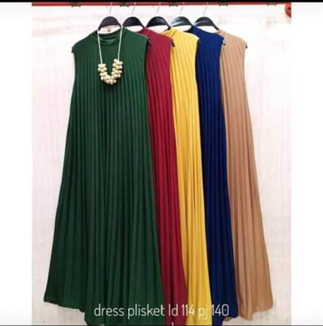 [BISA COD] LONG DRESS PLISKET// DRESS PLISKET TANPA LENGAN