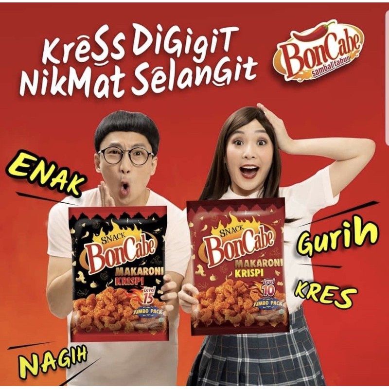 Makaroni Krispi Snack Boncabe kemasan kecil 30gr Level 15 dan Level 10 makaroni pedas