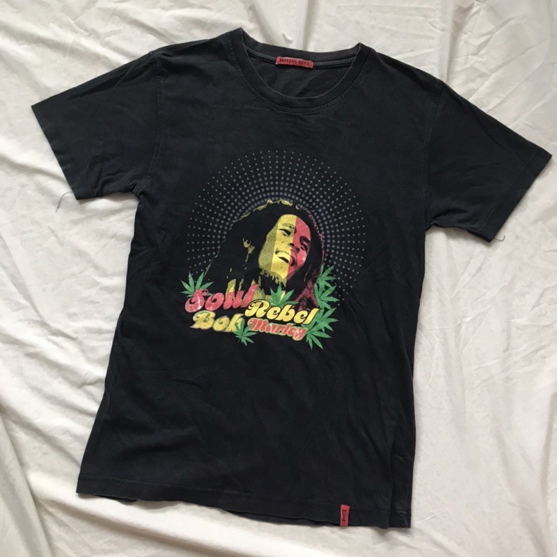 moving blue black washed vintage bob marley t-shirt graphic tee faded band tee