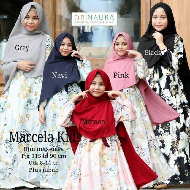 Gamis Anak Umur 8-11th Marcela kids syari Original Naura Plus Jilbab