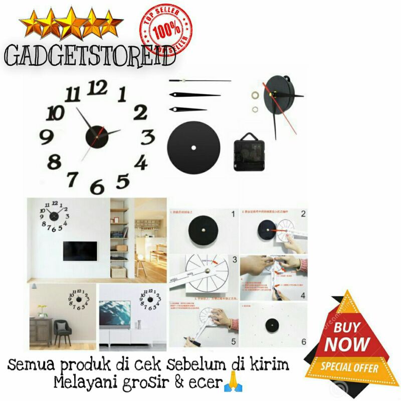 GG - Jam dinding tempel diy 3D giant tempel tembok besar angka