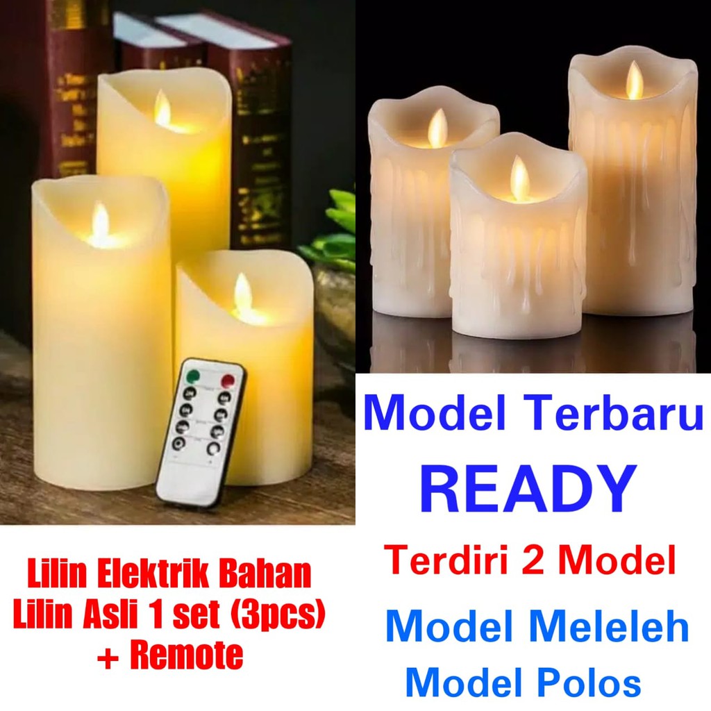 Lilin Bahan Wax Lilin Asli Lilin Valentin Valentine Lilin Natal Christmas Malam Kudus Lilin Besar Goyang Elektrik dengan Remote (3pcs)