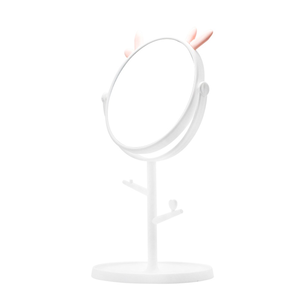 HOVELSHOP Cermin Make Up Bulat Kaca Meja Rias Standing Mirror Motif Telinga Lucu-Putih