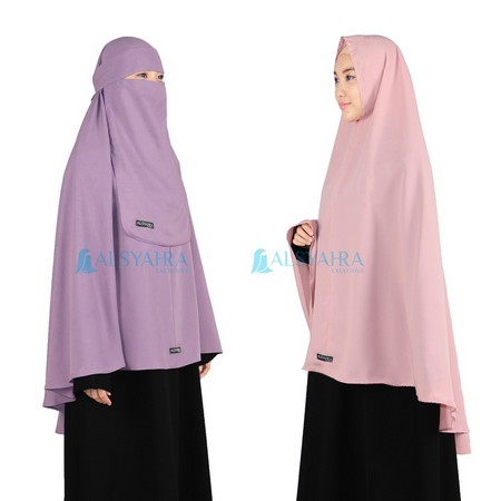 Set Jilbab Syari Long Khimar Non Pet Bonus Niqab Bandana Wolfis Alsyahra Exclusive