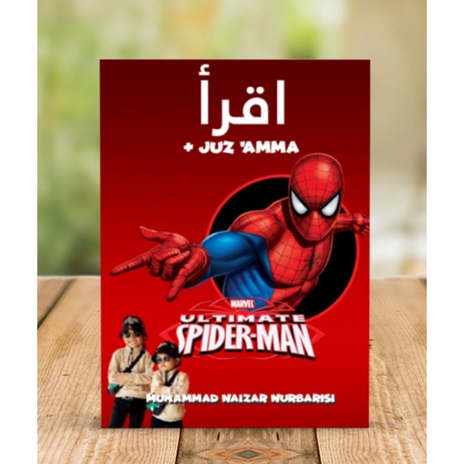 Buku Iqra Iqro Hard cover Anak Balita Terjemah Lengkap Gratis  Custom Nama Dan Foto-spiderman