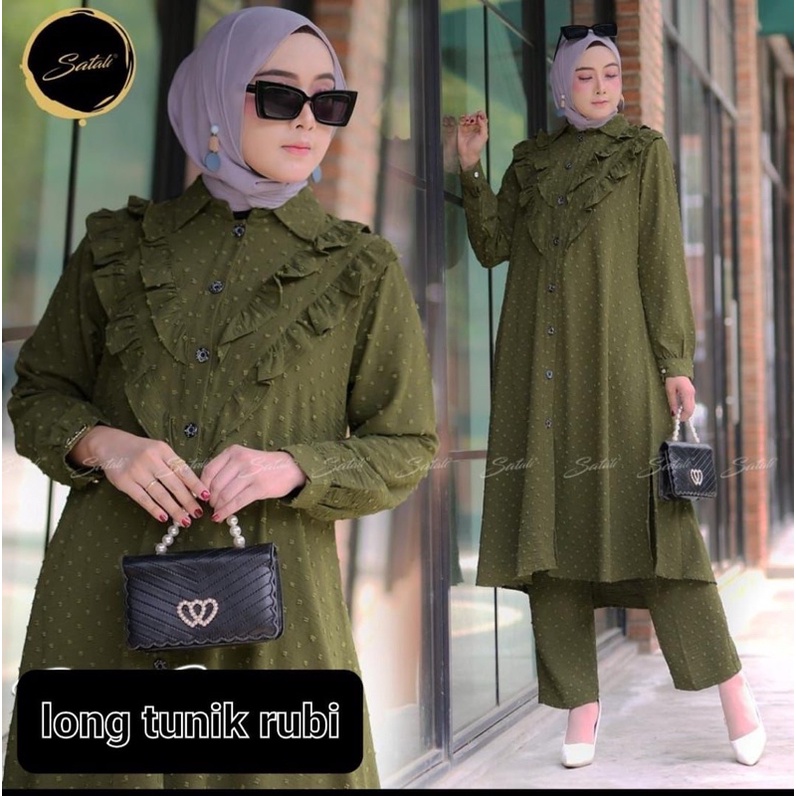 Long Renda Dada Crincle Uragiri Ruby Rubi Set / Setelan long tunik polos crincle rubiah premium / On