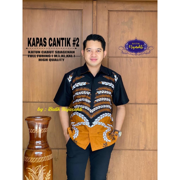 KAPAS CANTIK, KEMEJA BATIK PRIA KAIN KATUN CABUT HALUS SRAGENAN FULLFURING