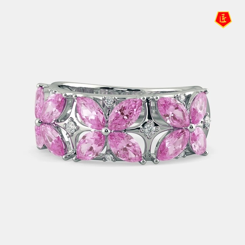 [Ready Stock]Simple Personality Pink Diamond Jasmine Flower Ring