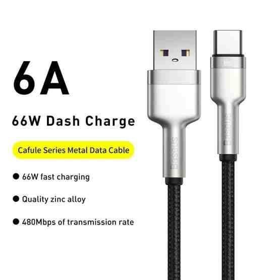 Baseus Cafule Metal Kabel Data USB to Type C Fast Charging 6A 66W Original Cable Charger Casan Tipe C Ori for Huawei XiaoMi Samsung Oppo Vivo