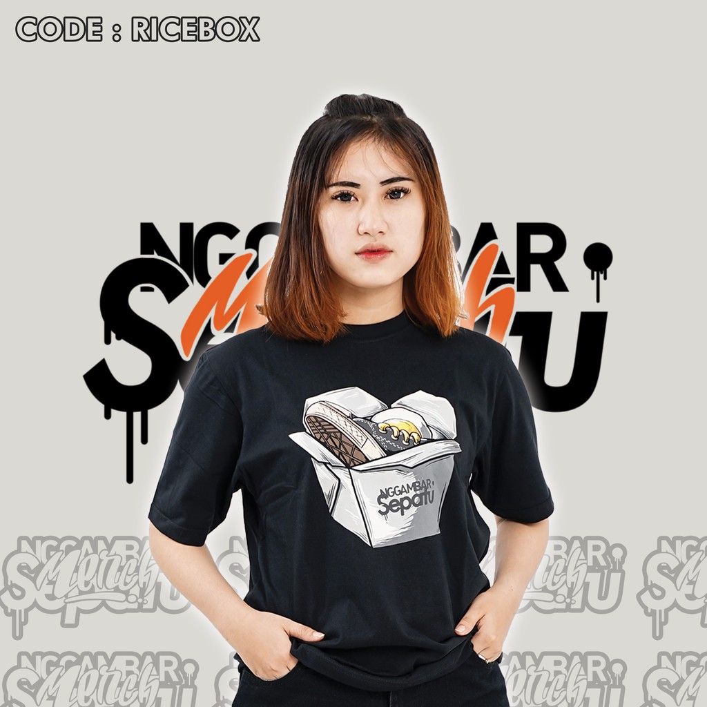 Tshirt Nggambar Sepatu Ricebox Black Original - Kaos Sepatu Best Seller - Nggambar Sepatu Merch