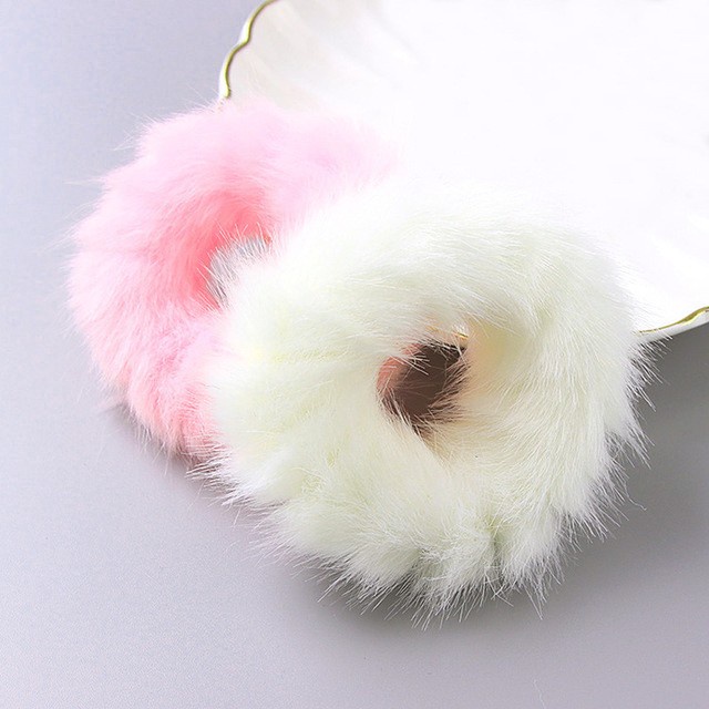 HR-08 kunciran bulu bulat anime ponytail rabbit fur hair rope kuncir