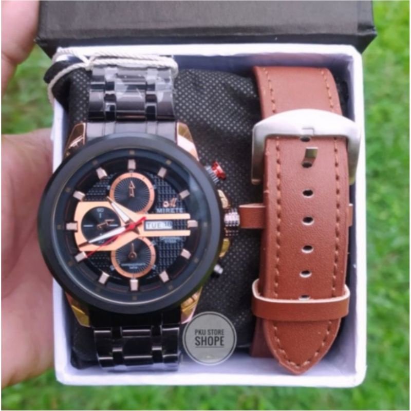 (dua tali) JAM TANGAN PRIA RANTAI STAINLISS STILL MODEL SIMPLE DUA TALI_JAM TANGAN MIRETE ORIGINAL_MIRETE_COD