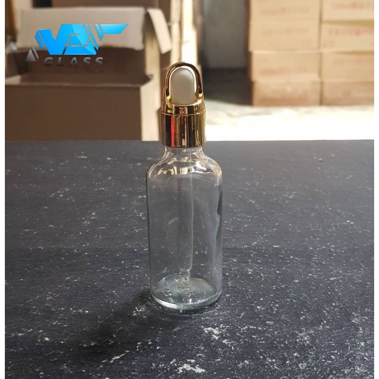 botol pipet kaca 50ml bening ring gold