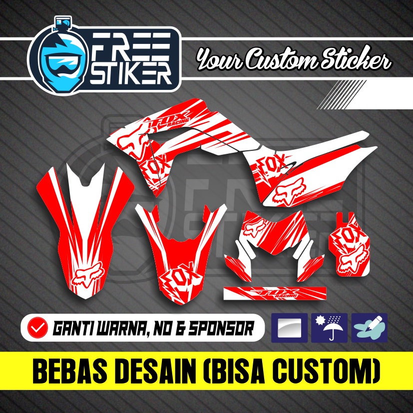 DECAL CRF MERAH PUTIH STABILO BIRU ABU BISA CUSTOM REQUEST DAN COD