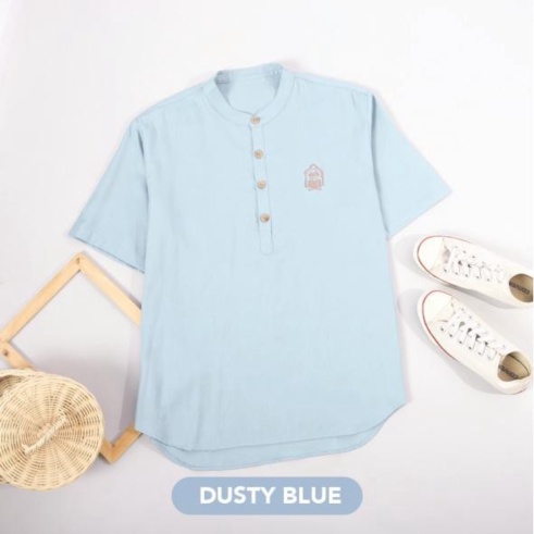 Promo Mooi Kemeja Koko Baju Koko Pria Karim Dusty Blue - L Murah