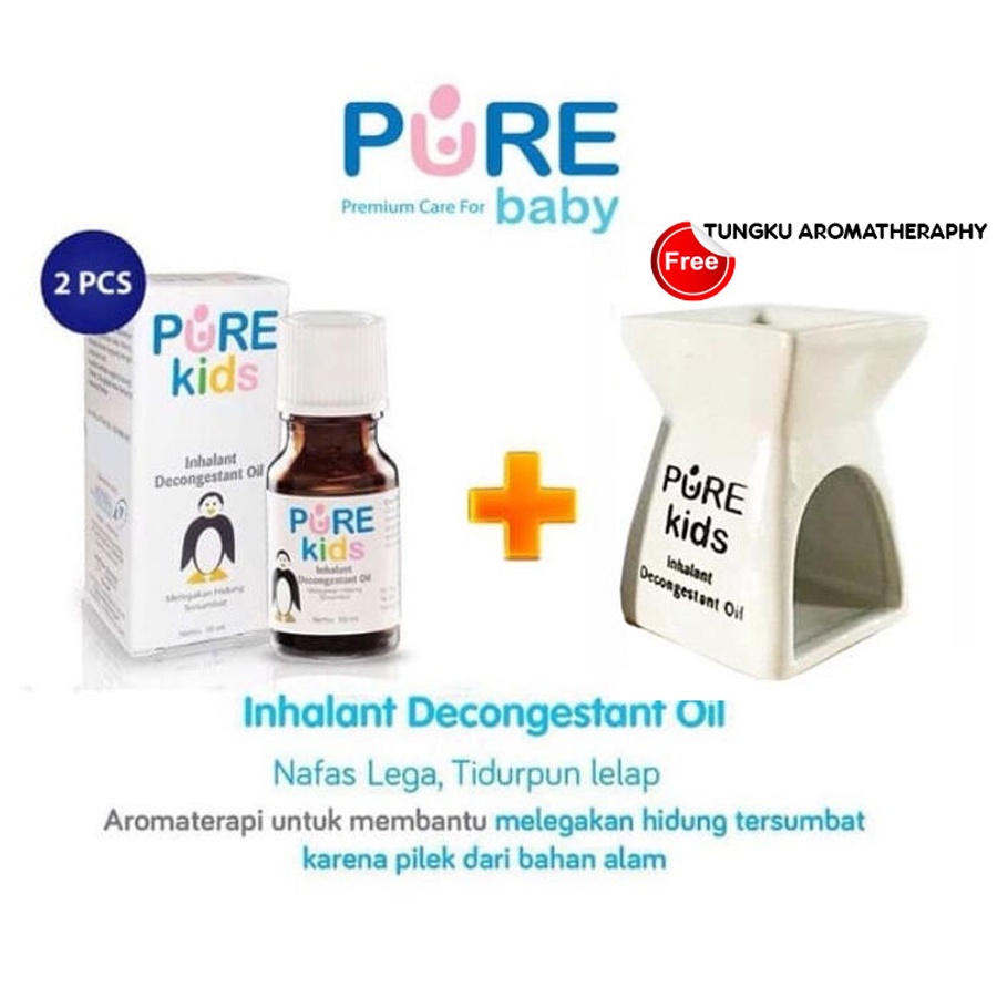 Pure Kids Inhalant Decongestant Oil 10ml x2 Paket Tungku Aromaterapi Anak