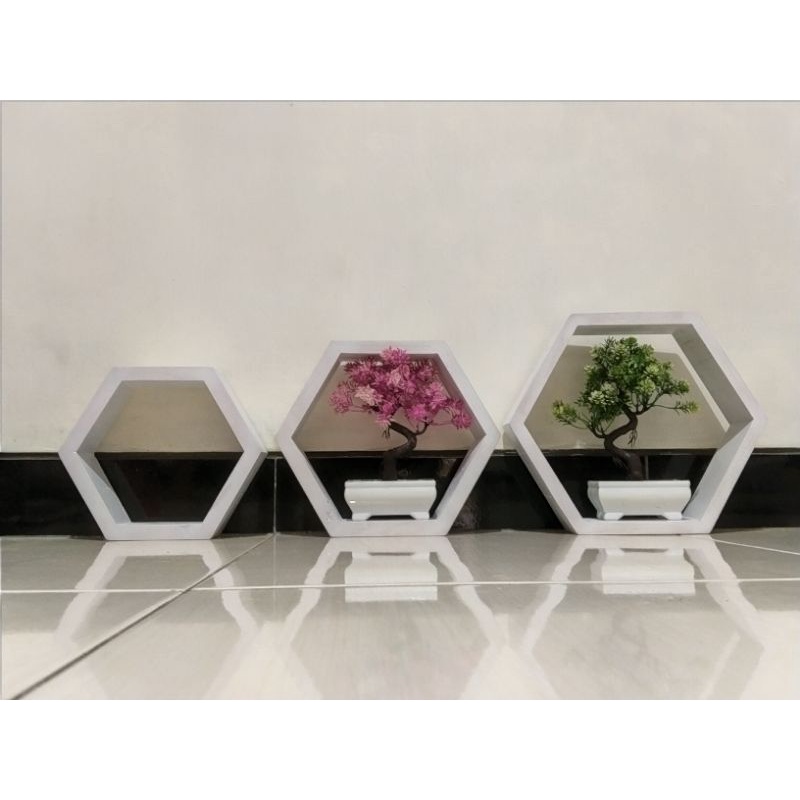 1 set 3 pcs Rak Dinding Hexagonal Segi 6 Dekorasi Ruangan Aesthetic Rak Dinding Serbaguna