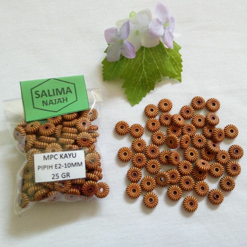 Manik Spacer Plastik Corak Kayu Bulat Pipih 10mm isi 25gram Mote Piringan Craft