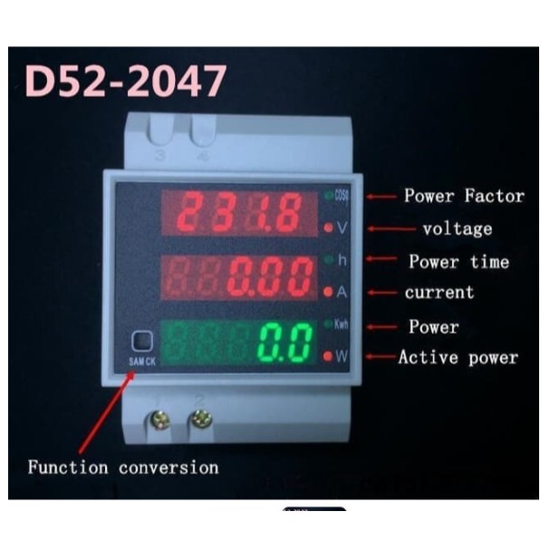 KWH DIN Rail AC Multi Meter Volt Ampere Watt Cos Phi 2 Color