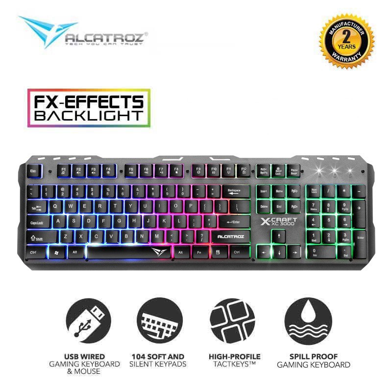 Keyboard Gaming Alcatroz X-Craft XKB-300 Spill Proof with 9 Backlight Effect - Garansi Resmi 2 Tahun-XKB-300