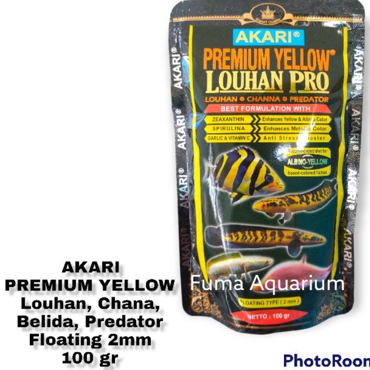 Akari Premium Yellow Louhan Pro 100gr 2mm Apung Makanan Untuk Channa Pakan Ikan Predator