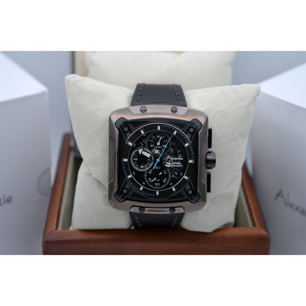 Alexandre Christie AC 3030 Chronograph Black List Blue Leather Black Men Original